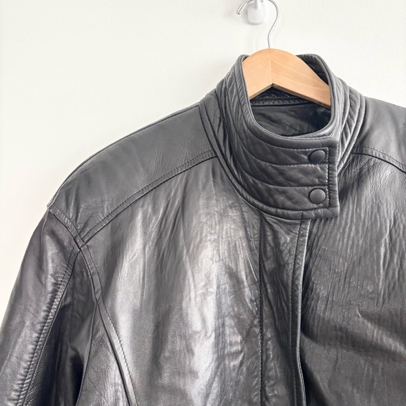 Vintage Danier Black Leather Bomber Moto Zip Up Jacket - Picture 3 of 16
